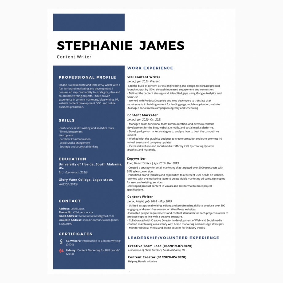 An editable CV template for fresh graduate and young professionals