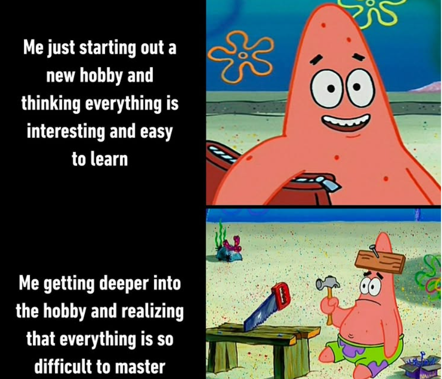 Patrick starfish meme about learning a new hobby #spongebobsquarepants